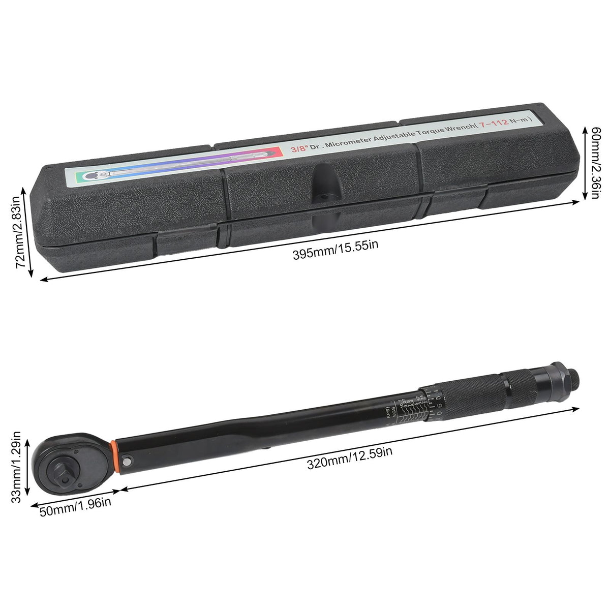 Drehmomentschlüssel 3/8" 7-112 Nm Teleskopratsche Umschaltknarre