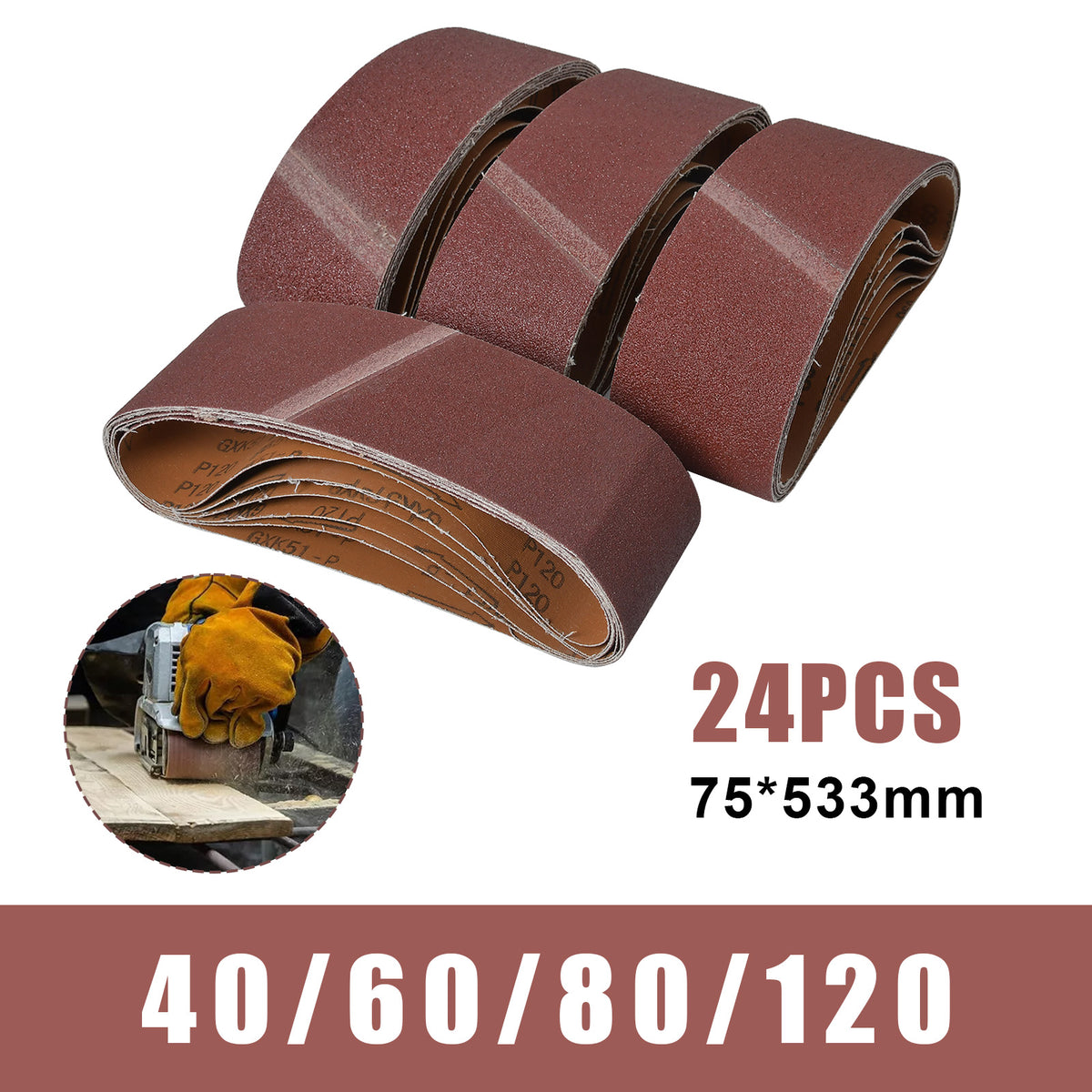 24x Schleifbänder 75 x 533mm Schleifband für Bandschleifer 40-120 Korn