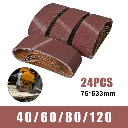 24x Schleifbänder 75 x 533mm Schleifband für Bandschleifer 40-120 Korn