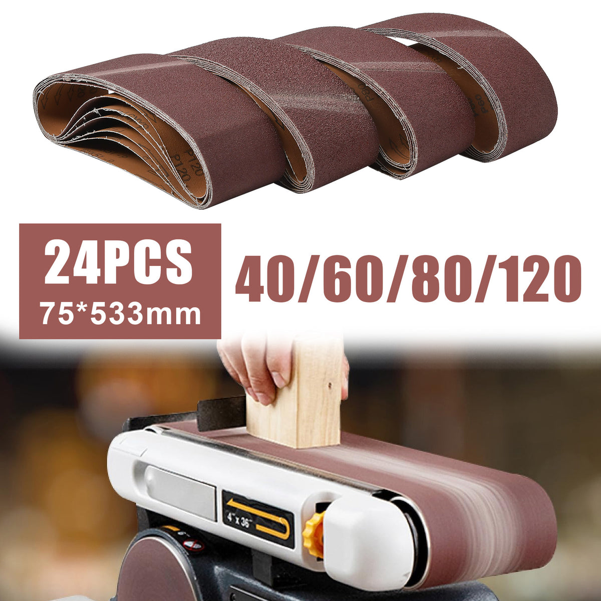 24x Schleifbänder 75 x 533mm Schleifband für Bandschleifer 40-120 Korn