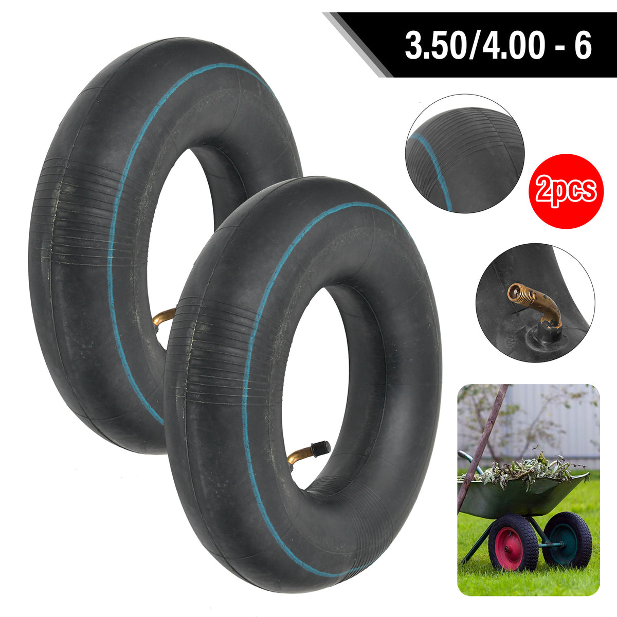 2 Stück Schlauch für Schubkarrenrad 3.50-6/4.00-6/4.10-6