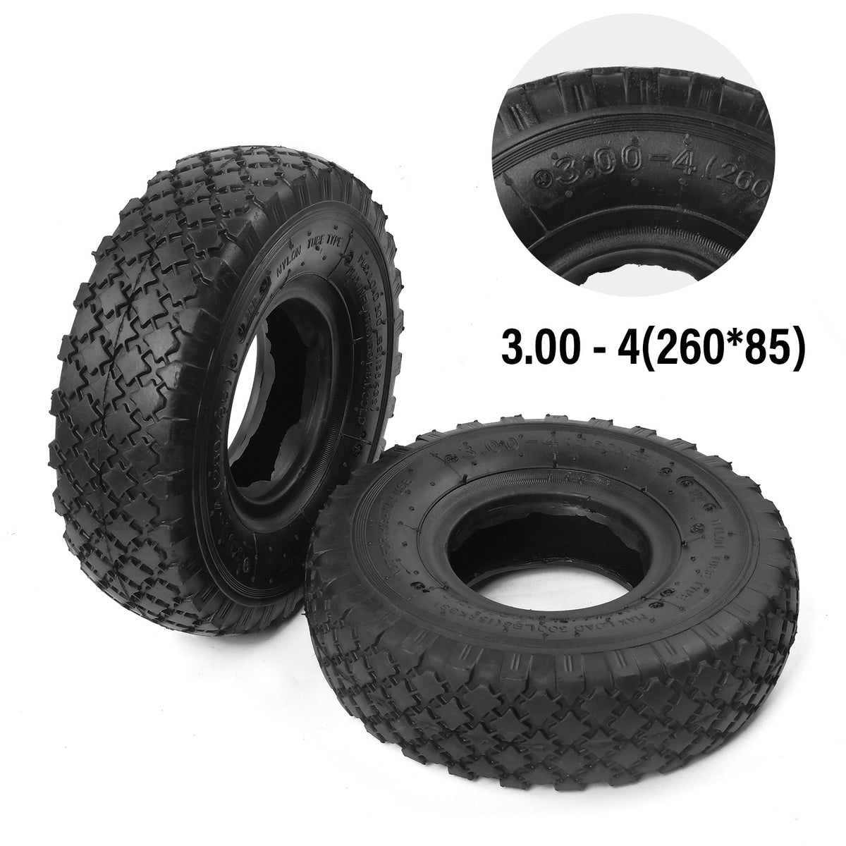 2x Reifenmantel 3.00-4/3.50-4 Zoll 2PR Luftrad für Sackkarre 260x85