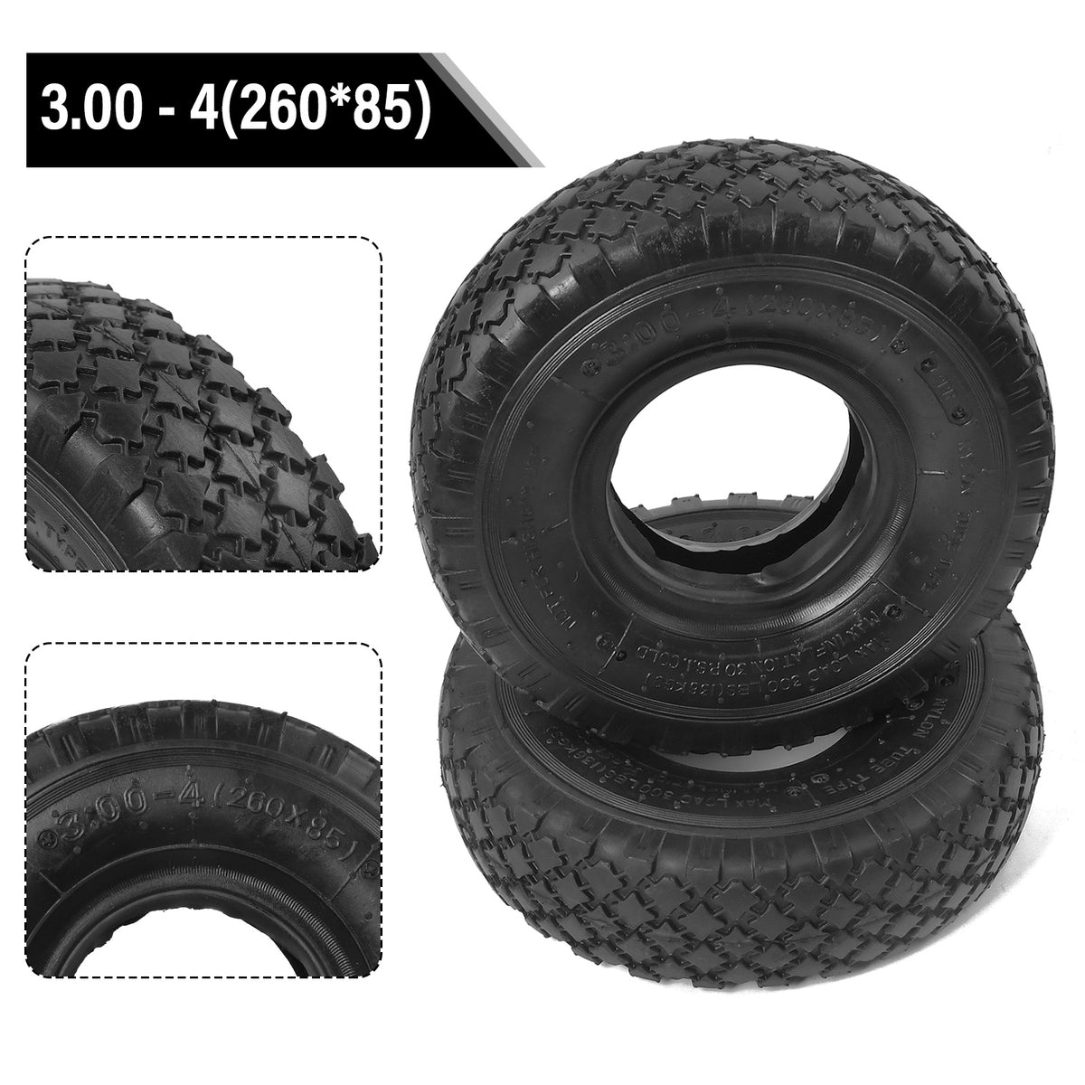2x Reifenmantel 3.00-4/3.50-4 Zoll 2PR Luftrad für Sackkarre 260x85