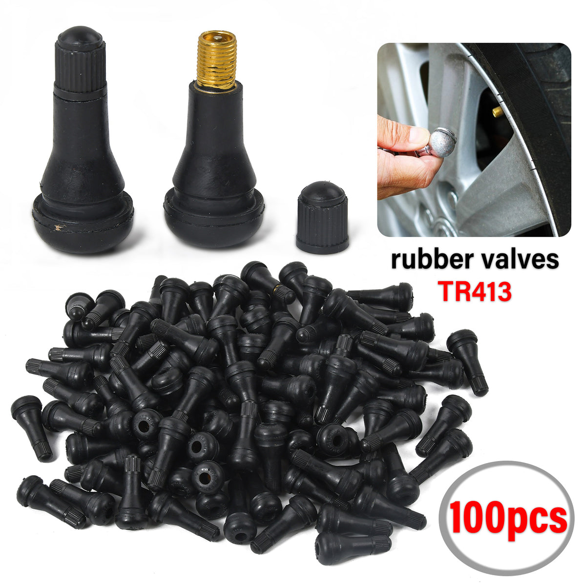 100x Gummiventile TR413 Snap-In Reifenventile Ventile