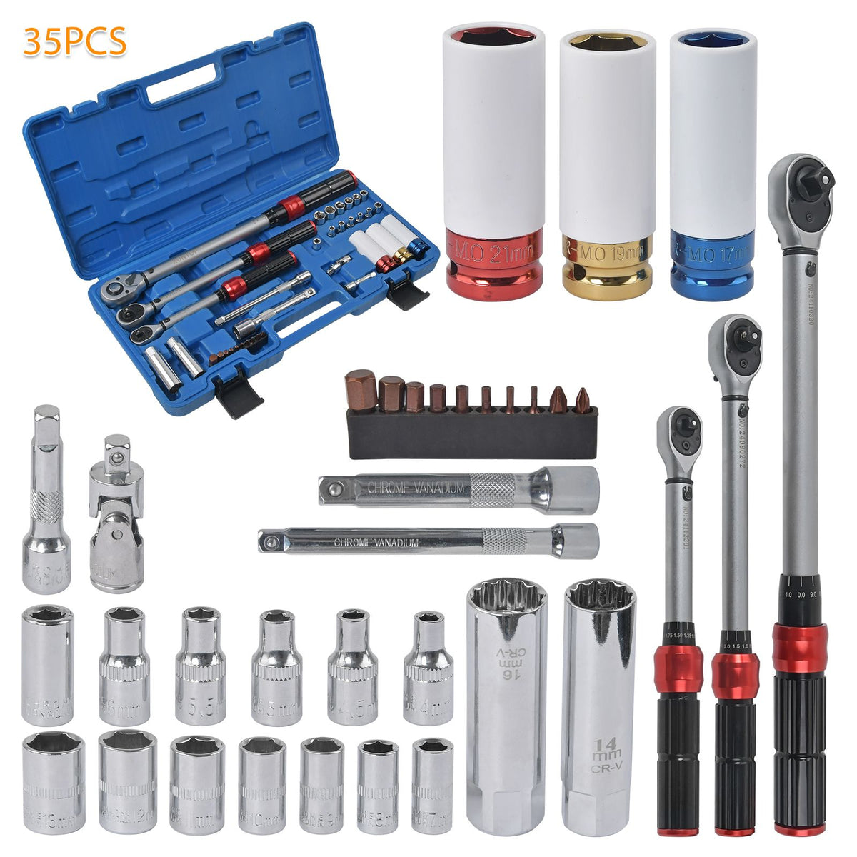 5-25Nm 10-60Nm 20-210Nm 35-tlg. 1/4" 3/8" 1/2" DREHMOMENTSCHLÜSSEL