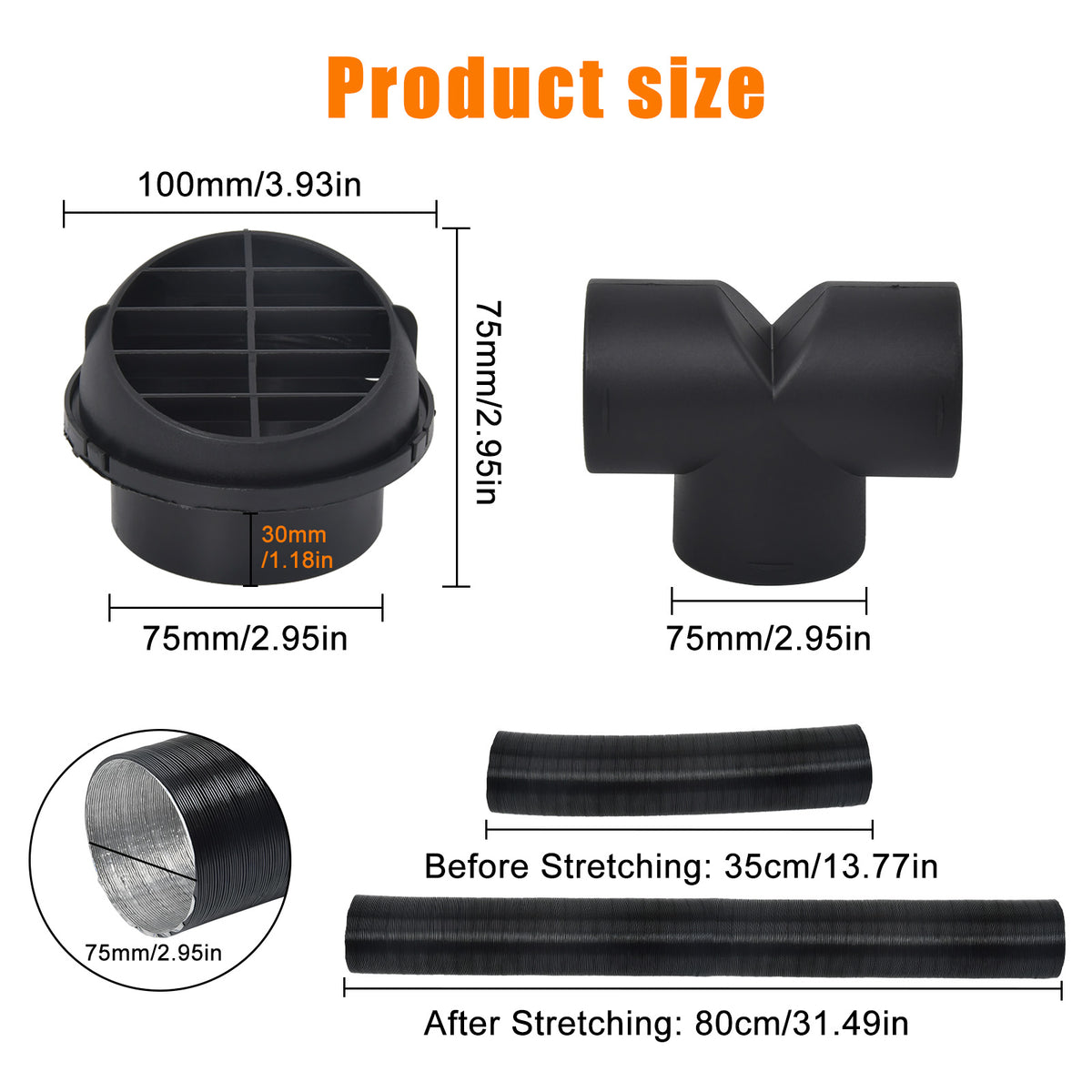 75MM Auto Standheizung Rohr Kanal Warmluft Auslass