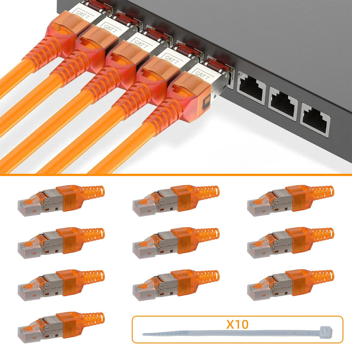 10x Netzwerkstecker CAT 7 Werkzeuglos RJ45 Netzwerk
