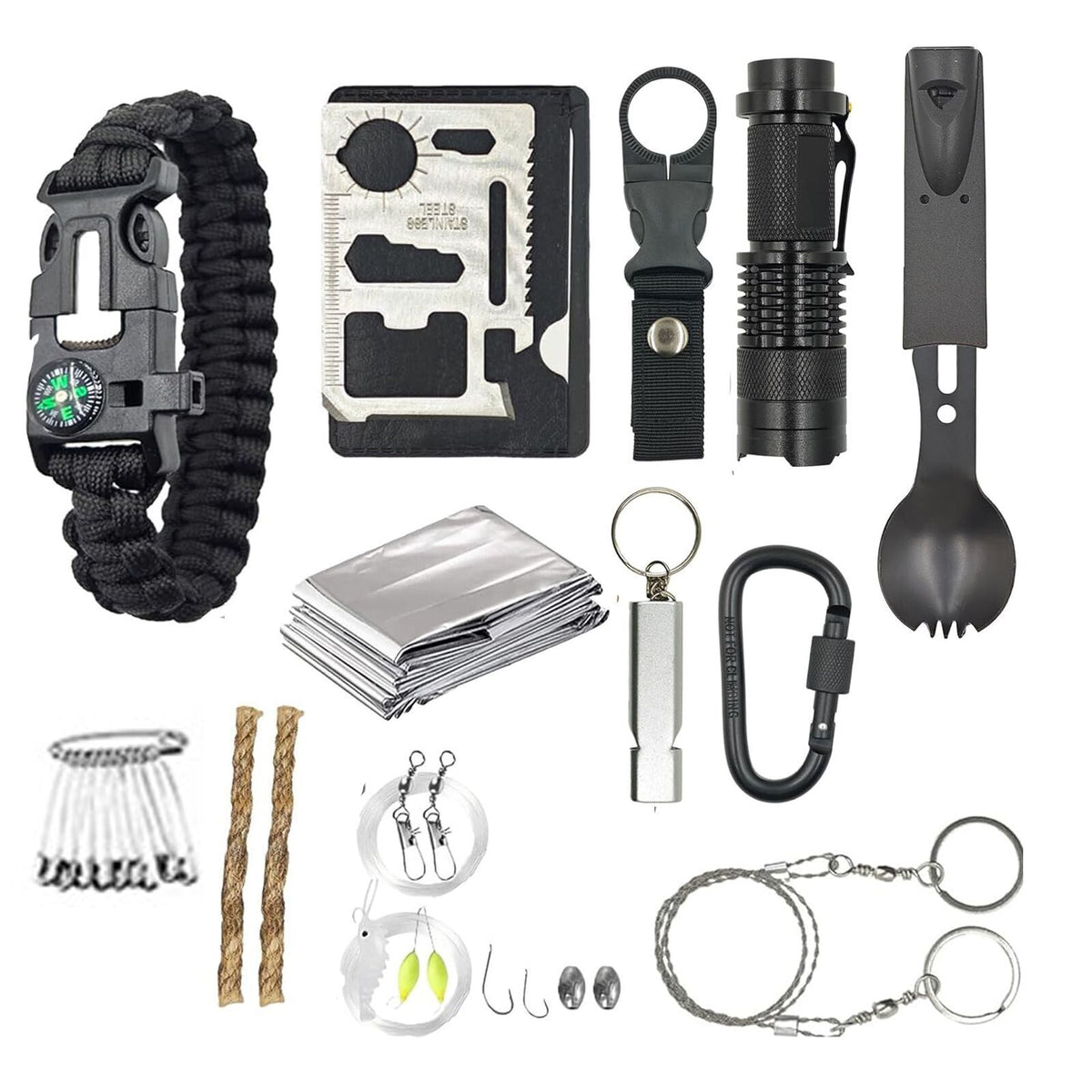 Außen Survival Kit, Outdoor Ausrüstung Set mit Taktische Taschenlampe