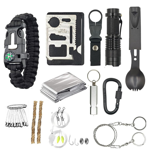 Außen Survival Kit, Outdoor Ausrüstung Set mit Taktische Taschenlampe