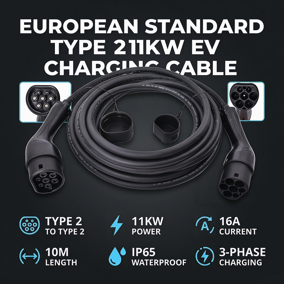 11kW 16A Typ 2 Verlängerungskabel Schnellladekabel
