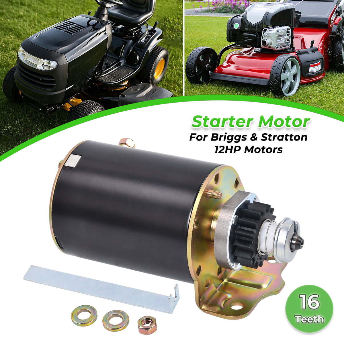 Anlasser für Briggs Stratton Motor 16 Zahn Ritzel 393499