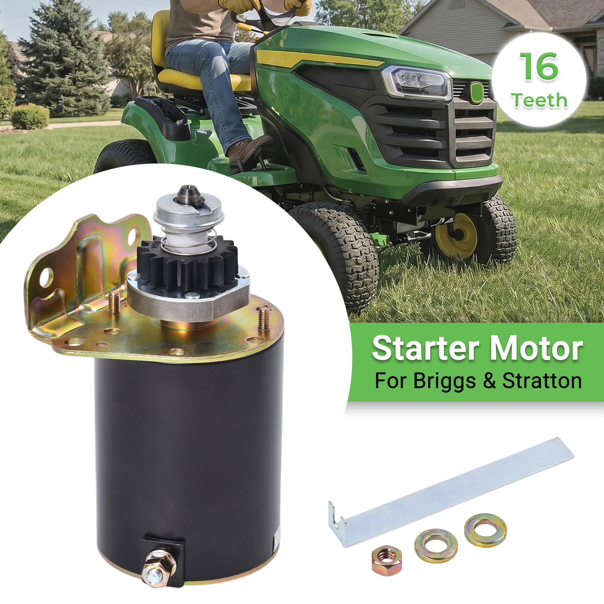 Anlasser für Briggs Stratton Motor 16 Zahn Ritzel 393499