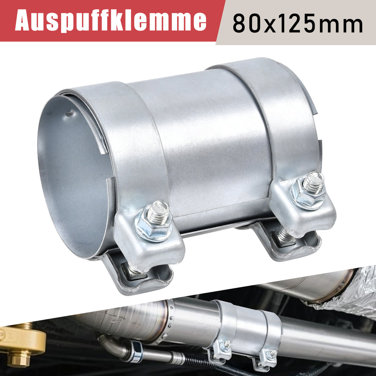 Rohrverbinder 80x125mm Doppelschelle Abgasanlage Sportauspuff Klemme