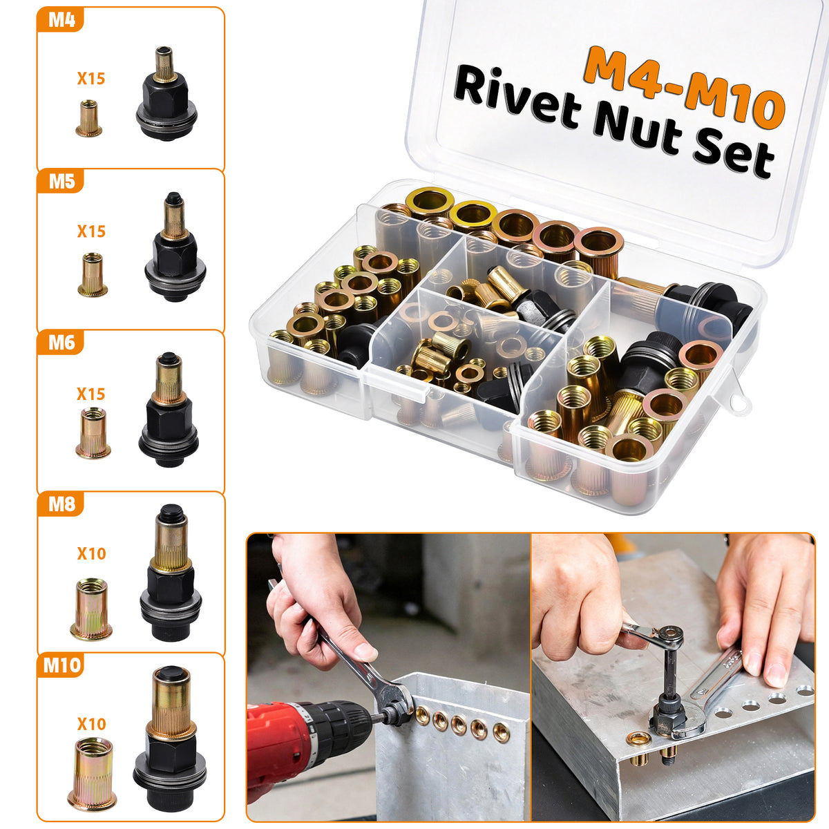 70 PCS Head Rivet Nut M4 M5 M6 M8 M10 Rivnut Kit