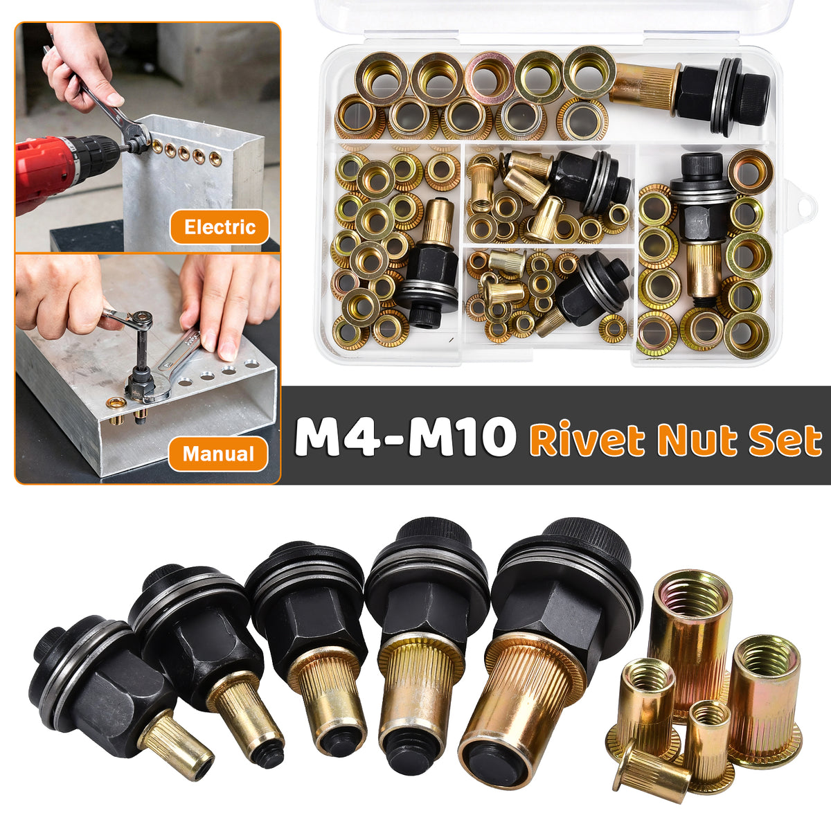 70 PCS Head Rivet Nut M4 M5 M6 M8 M10 Rivnut Kit