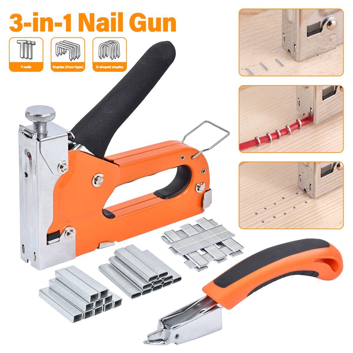 3in1 Handtacker Set 3000 Klammern Türnägel/T-Nägel/U-Nägel Tacker
