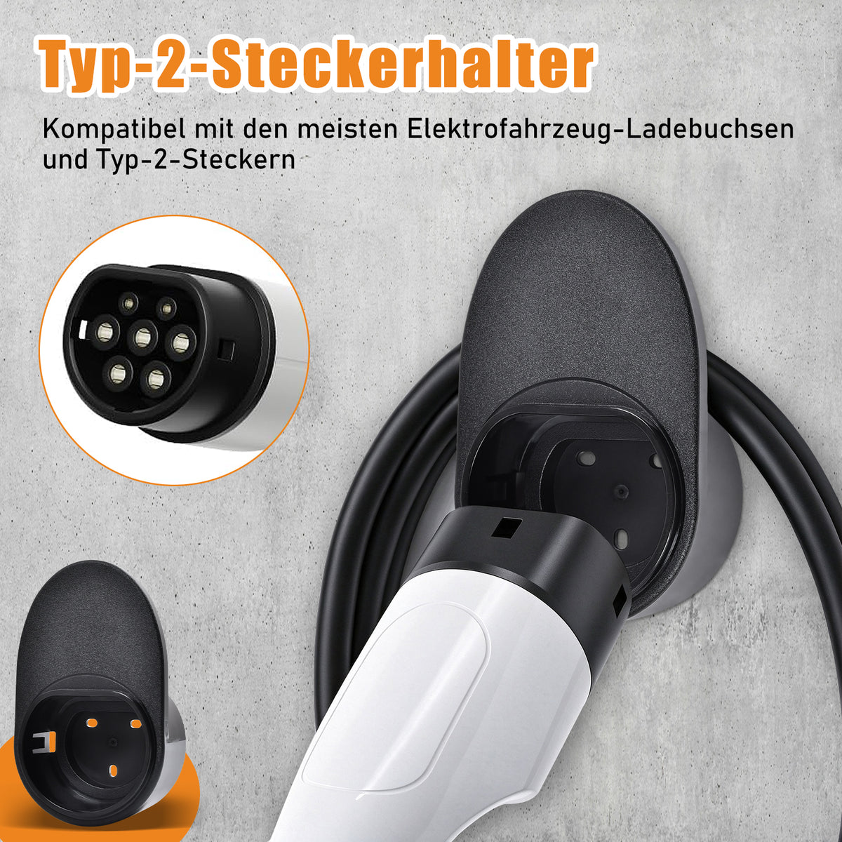 Typ 2 Wandhalterung für Ladekabel Wallbox Kabelhalter Steckerhalter