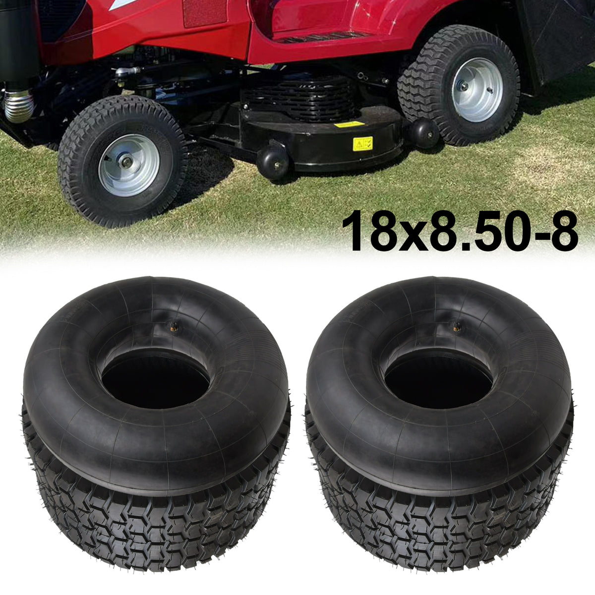 2xReifenmantel 2xSchlauch 18x8.5-8 Winkelventil Rasentraktor Aufsitzmäher