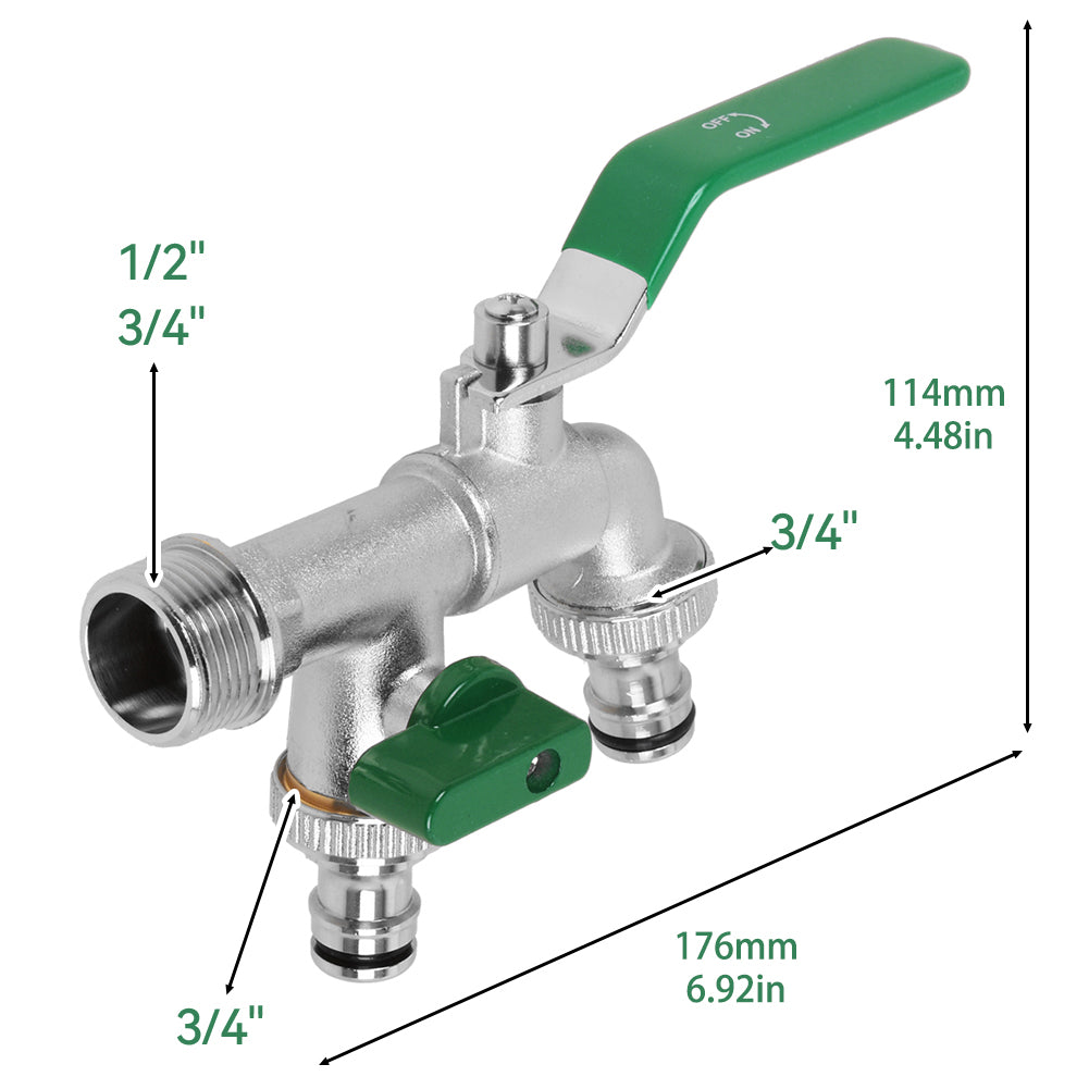 Doppel Wasserhahn aus Messing Auslaufhahn Kugelhahn 1/2 3/4 zoll Anschlus