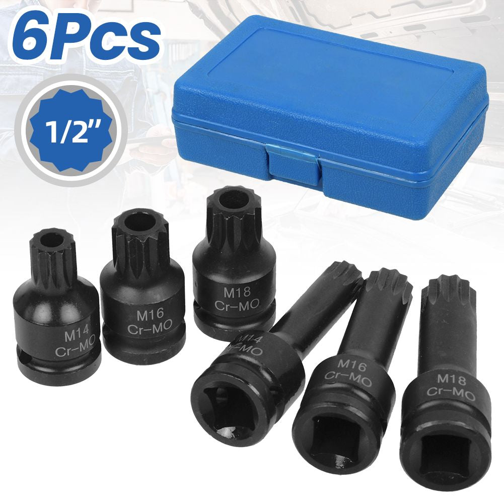 Schlagschrauber Vielzahn Steckschlüssel Set M14 M16 M18 1/2" 6tlg