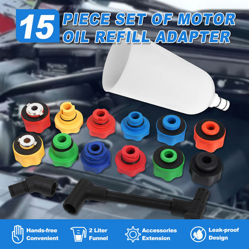 15PC Engine Oil Funnel Filler & Adaptor Set With Swivel Tube