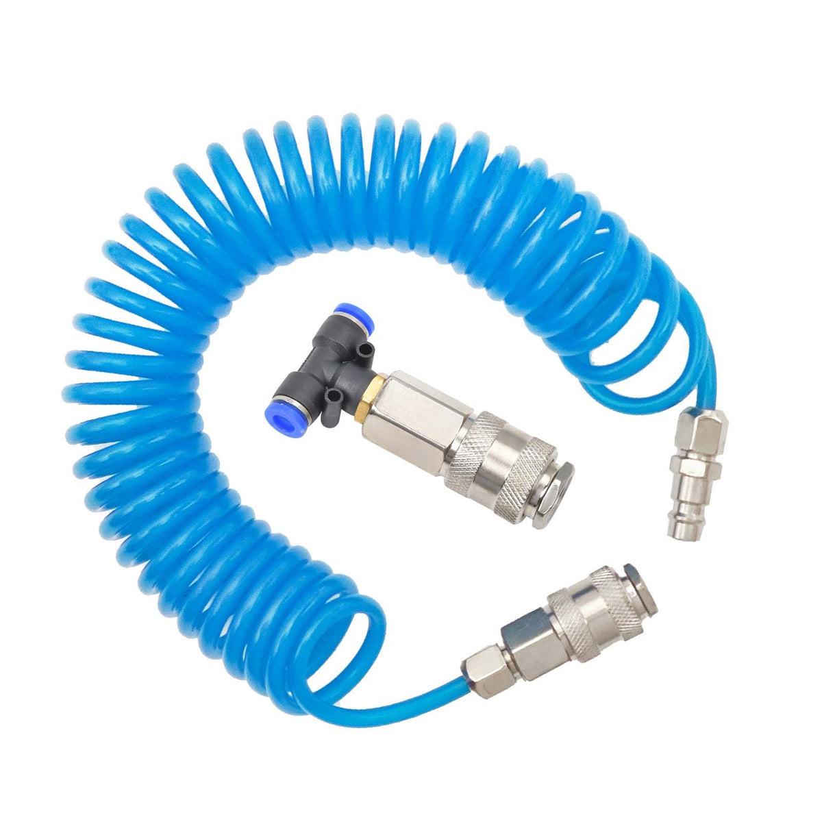 Druckluft Ausblaspistole Spiralschlauch 5m T-Stück Pistole Druckluftpistole