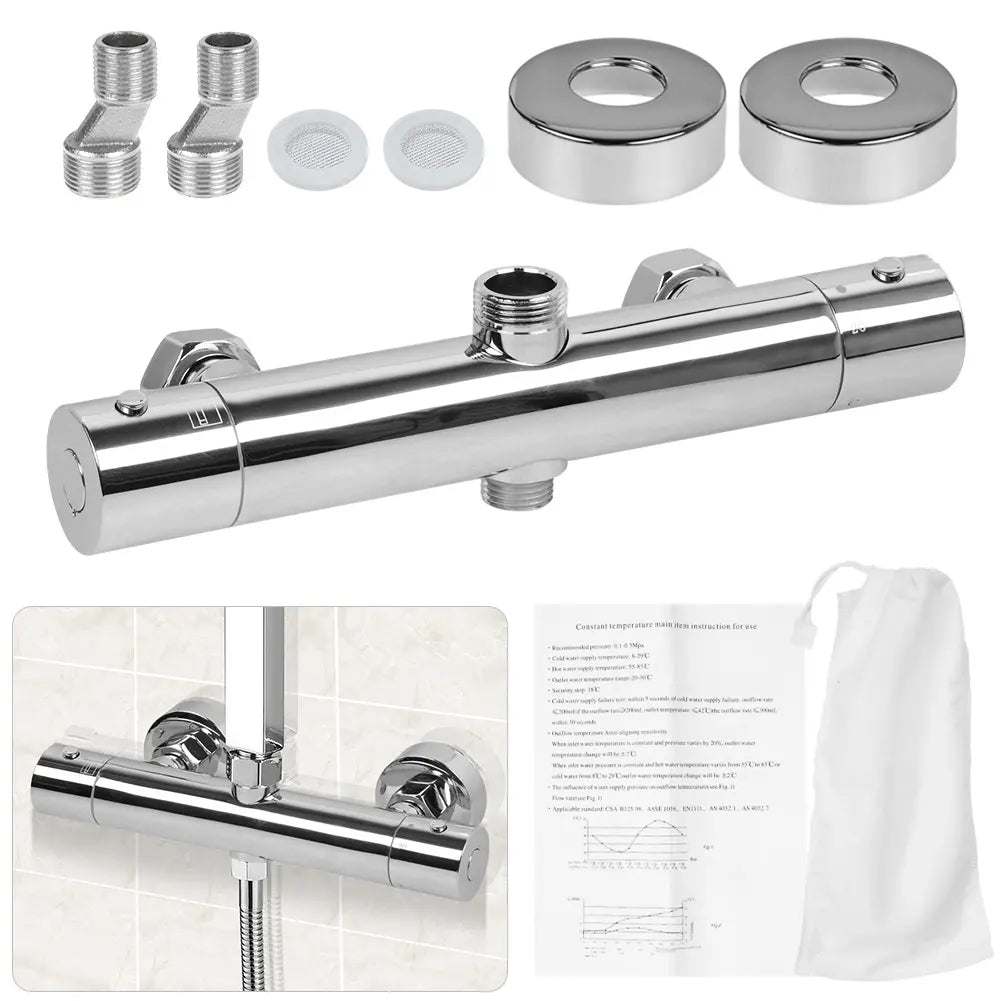 Chrome Bathroom Thermostatic Bath Shower Mixer Taps Deck Mounted Valve Bar Tap