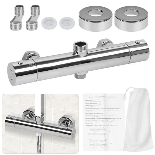 Chrome Bathroom Thermostatic Bath Shower Mixer Taps Deck Mounted Valve Bar Tap
