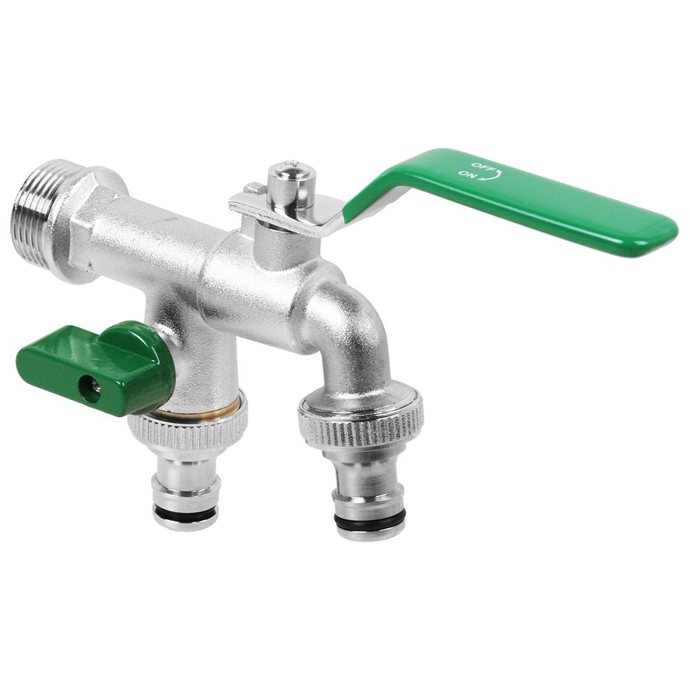 Garten Doppel Wasserhahn aus Messing Auslaufhahn Kugelhahn 1/2 3/4 zoll