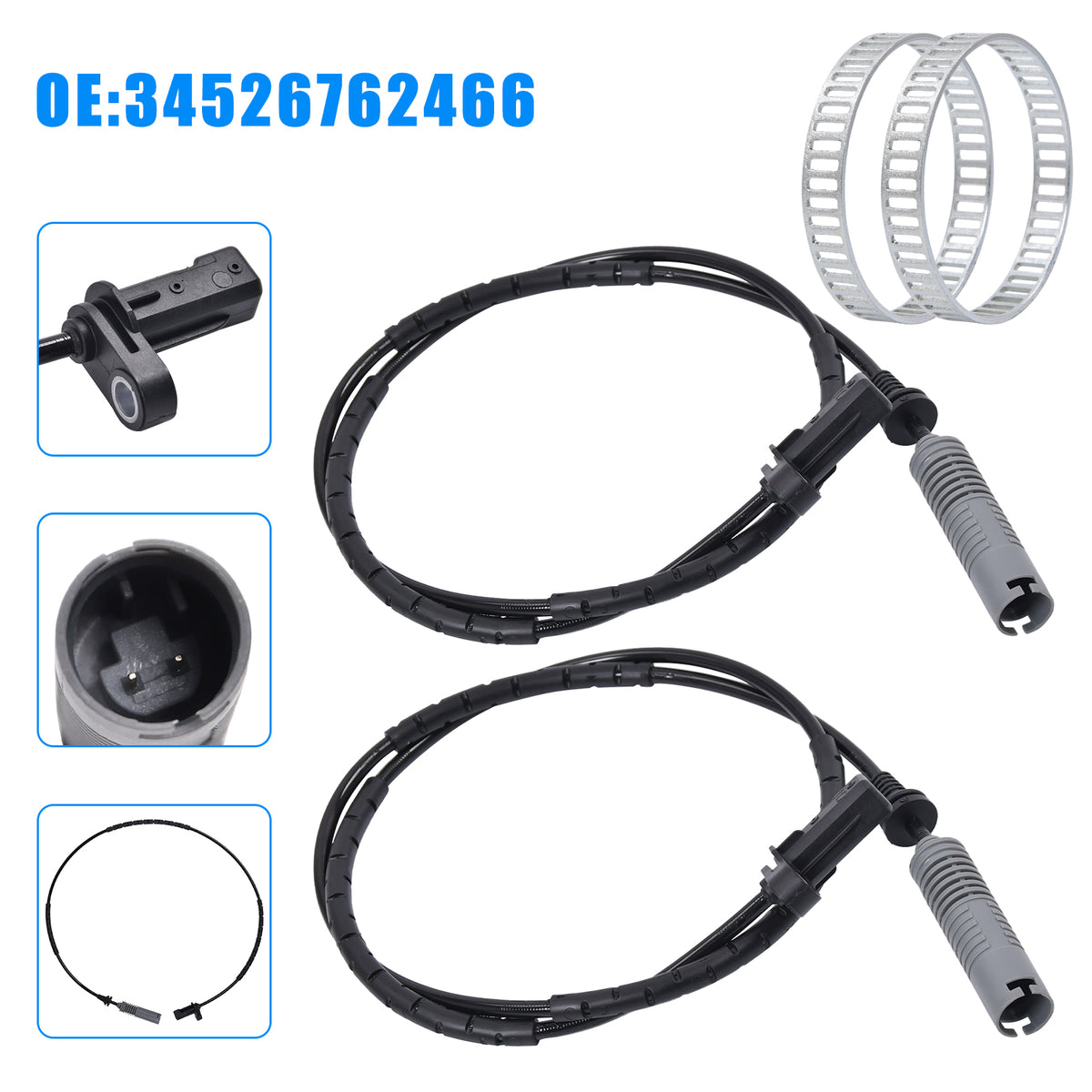 2x ABS-SENSOR + 2x ABS-RING HINTEN FÜR BMW 1-ER E81 E87 3-ER