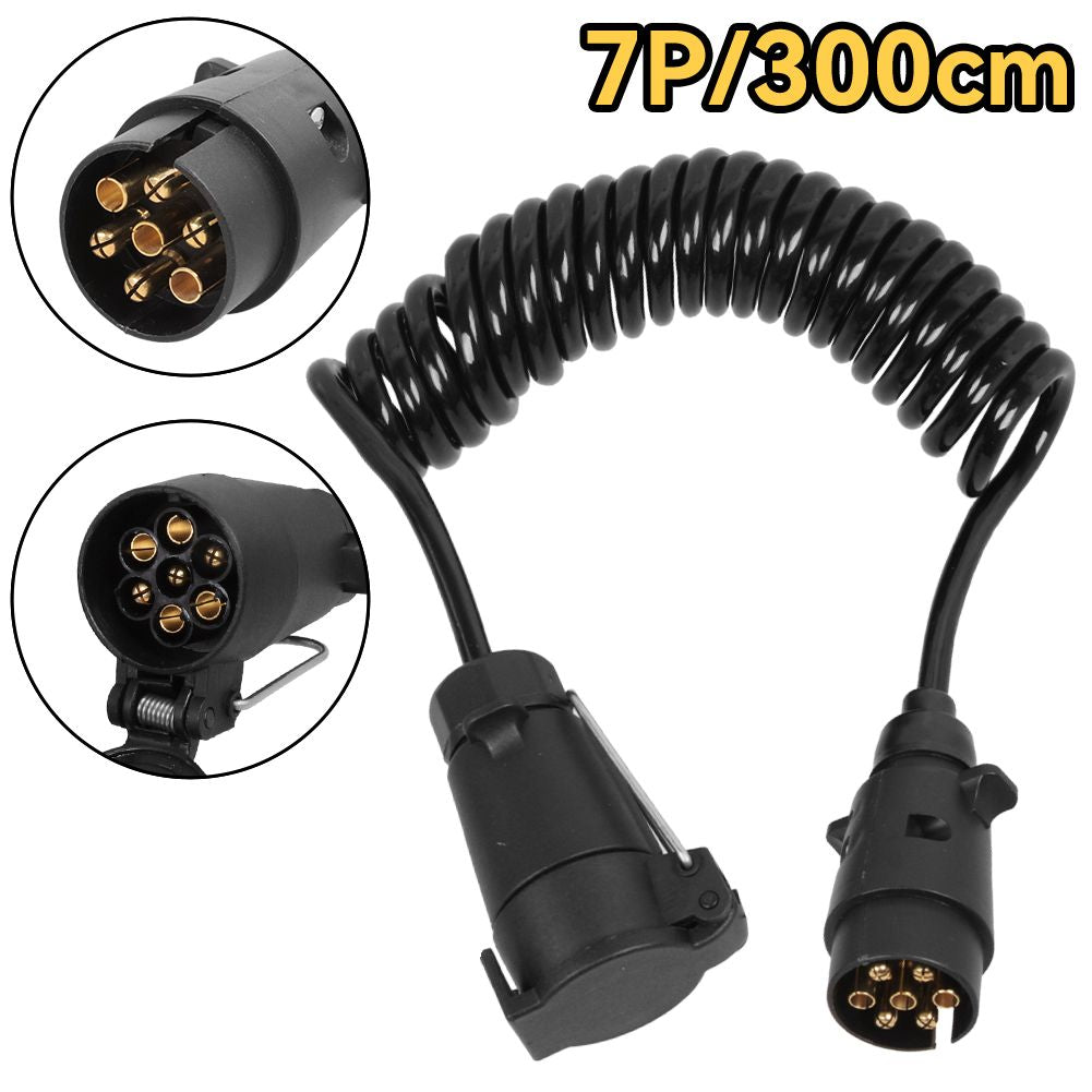 Anhänger Fahrzeug Spiralkabel 7 Polig Stecker 12 Volt 300cm Verlängerungskabel