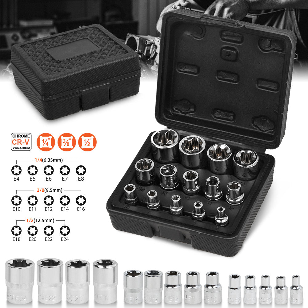 14x Torx Nüsse Satz Steckschlüssel Vielzahn Stecknuss Set 1/2" 1/4" 3/8"
