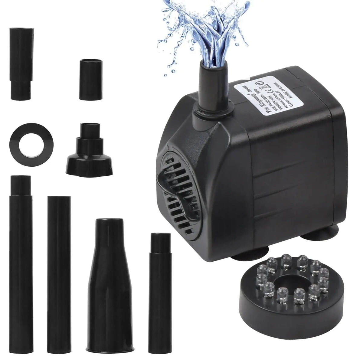 Wasserpumpe Teichpumpe 1000 L/H Garten Springbrunnen Aquarium Tauchpumpe LED
