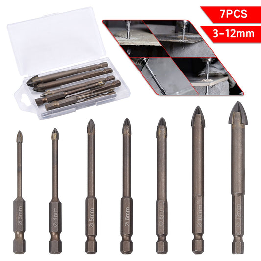 7 Tlg Fliesenbohrer Glasbohrer Keramikbohrer Set 3-12mm für Fliesen