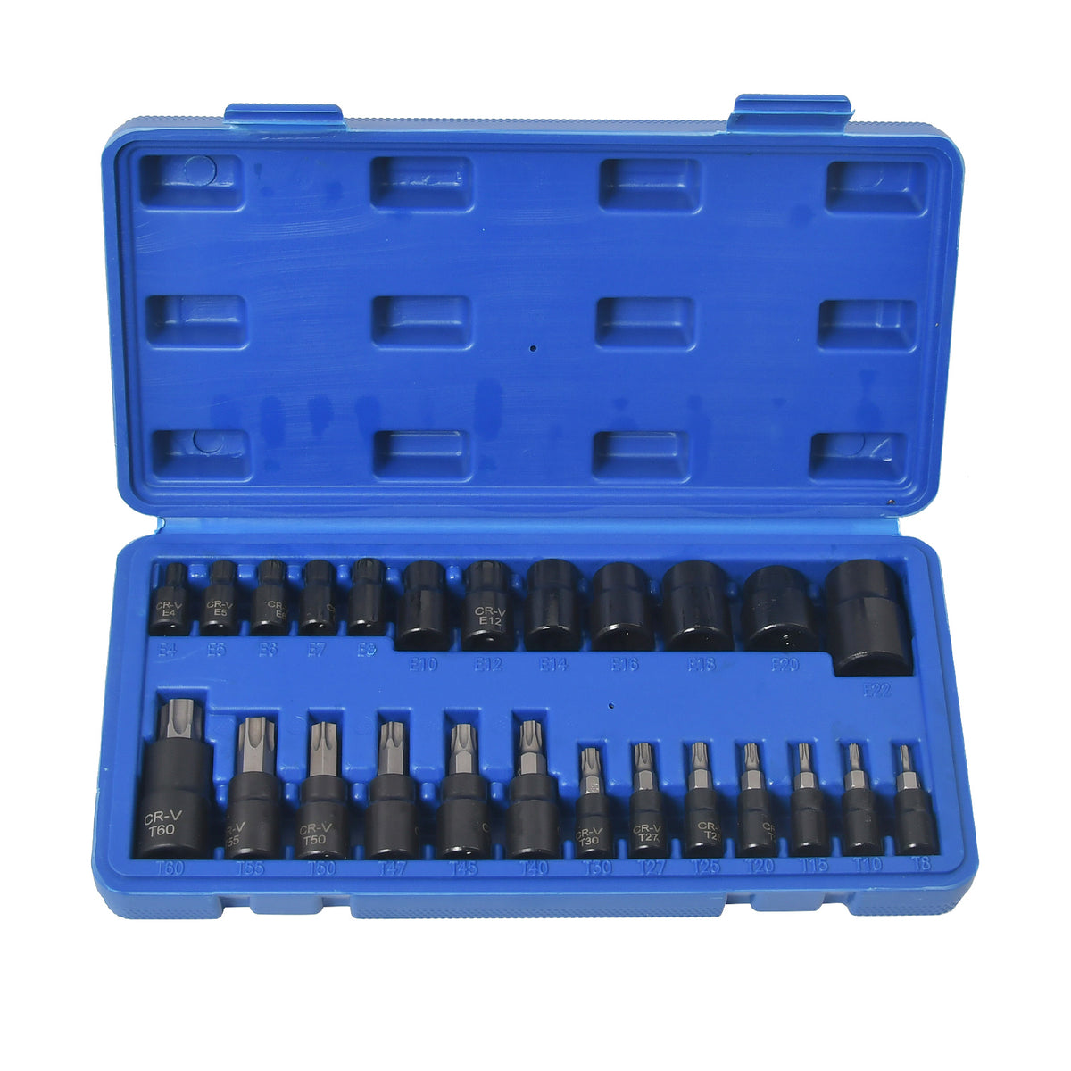 STECKSCHLÜSSEL SATZ TORX NÜSSE T8-T60 + E4-E22 25-TEILIG 1/4 3/8 1/2 ZOLL