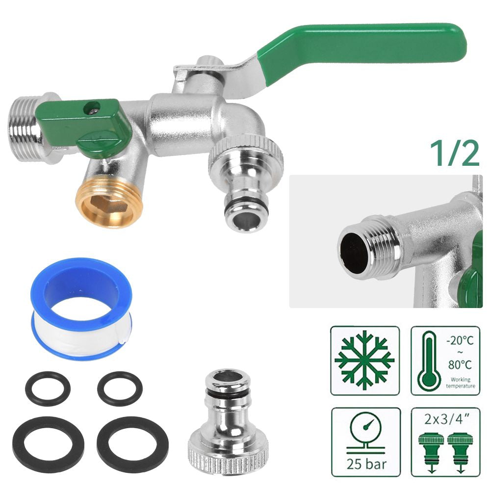 Doppel Wasserhahn aus Messing Auslaufhahn Kugelhahn 1/2 3/4 zoll Anschlus