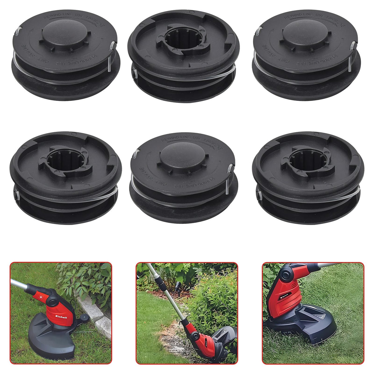 Spulen für Rasentrimmer Gardenline 6 x Ersatzfadenspule Trimmer Fadenspule