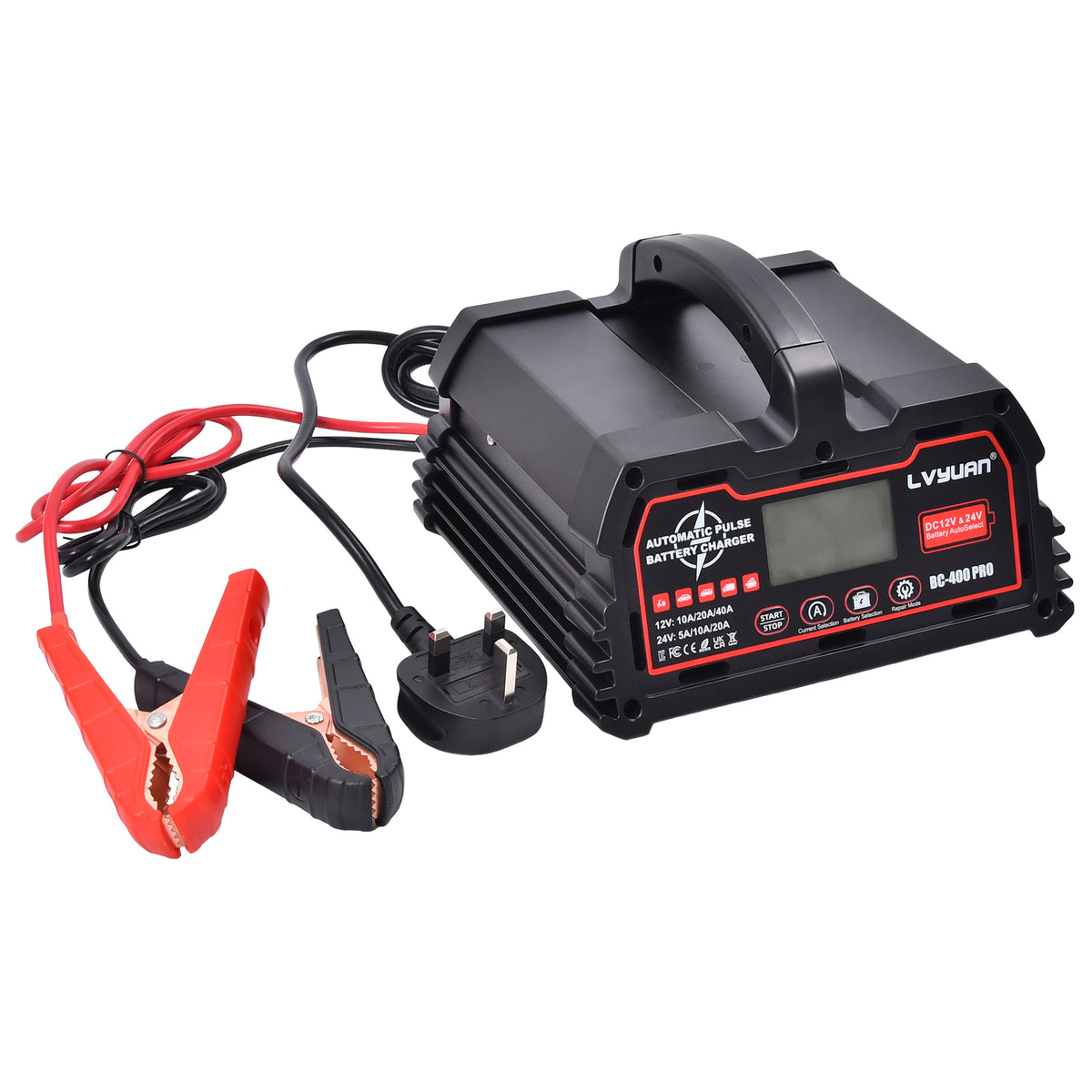 Auto LKW Intelligent Batterieladegerät 40A 12V/24V Ladegerät Reparatur Schwarz