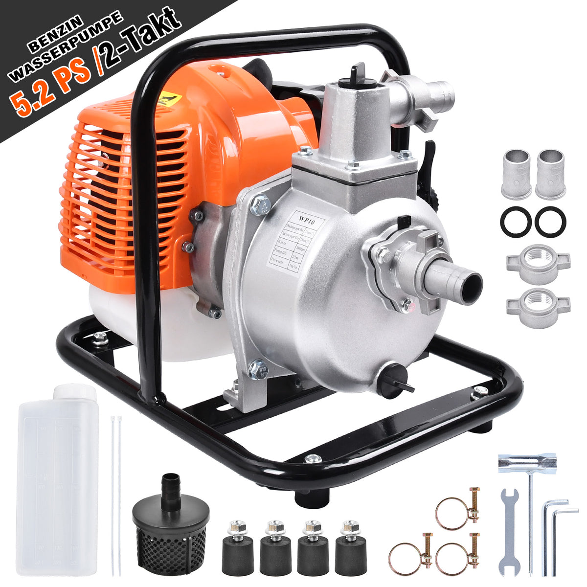 Benzin Wasserpumpe 5,2 PS Gartenpumpe 2-Takt Motorpumpe