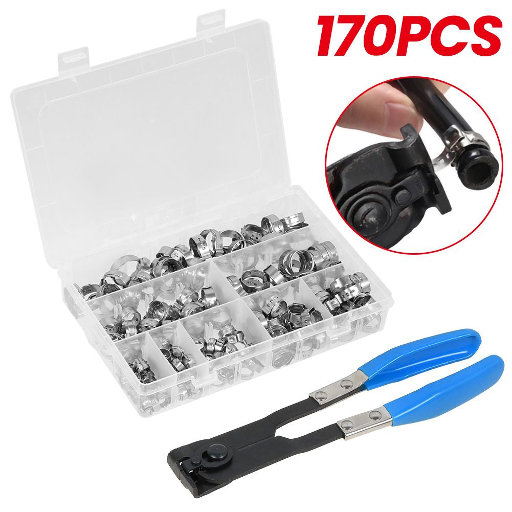 170X Schlauchschellen Klemmzange Set 1 Ohr Schellen 5,8-21mm + Zange
