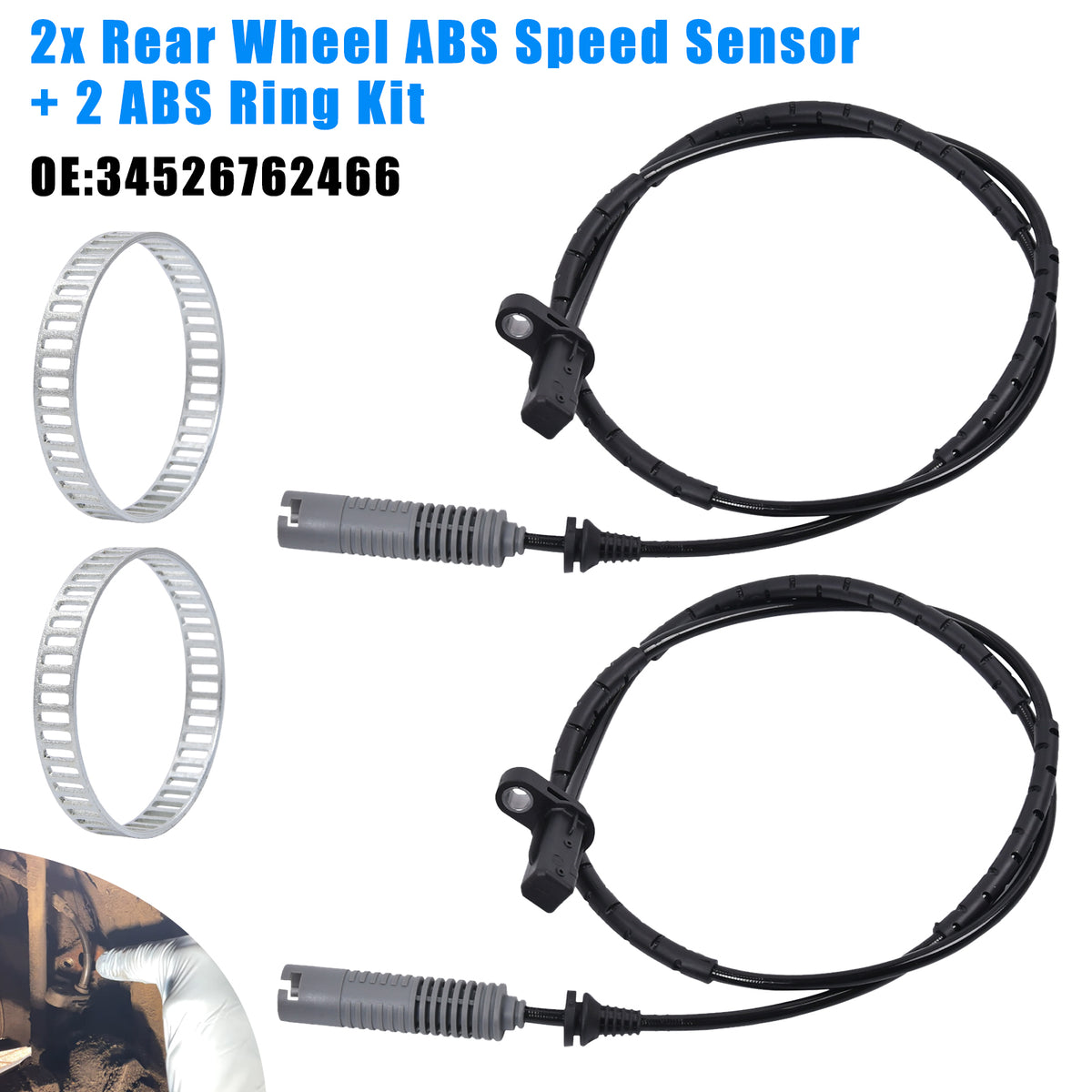 2x ABS-SENSOR + 2x ABS-RING HINTEN FÜR BMW 1-ER E81 E87 3-ER
