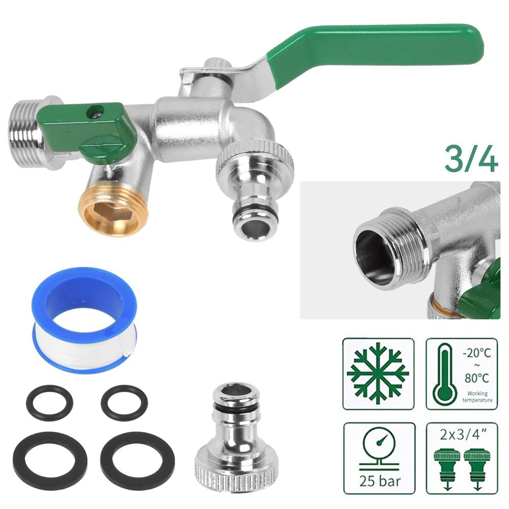 Doppel Wasserhahn aus Messing Auslaufhahn Kugelhahn 1/2 3/4 zoll Anschlus