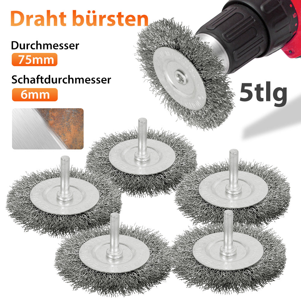 Drahtbürste 75mm 6mm Dorn Bohrmaschine Stahldraht Scheibenbürste Rundbürste