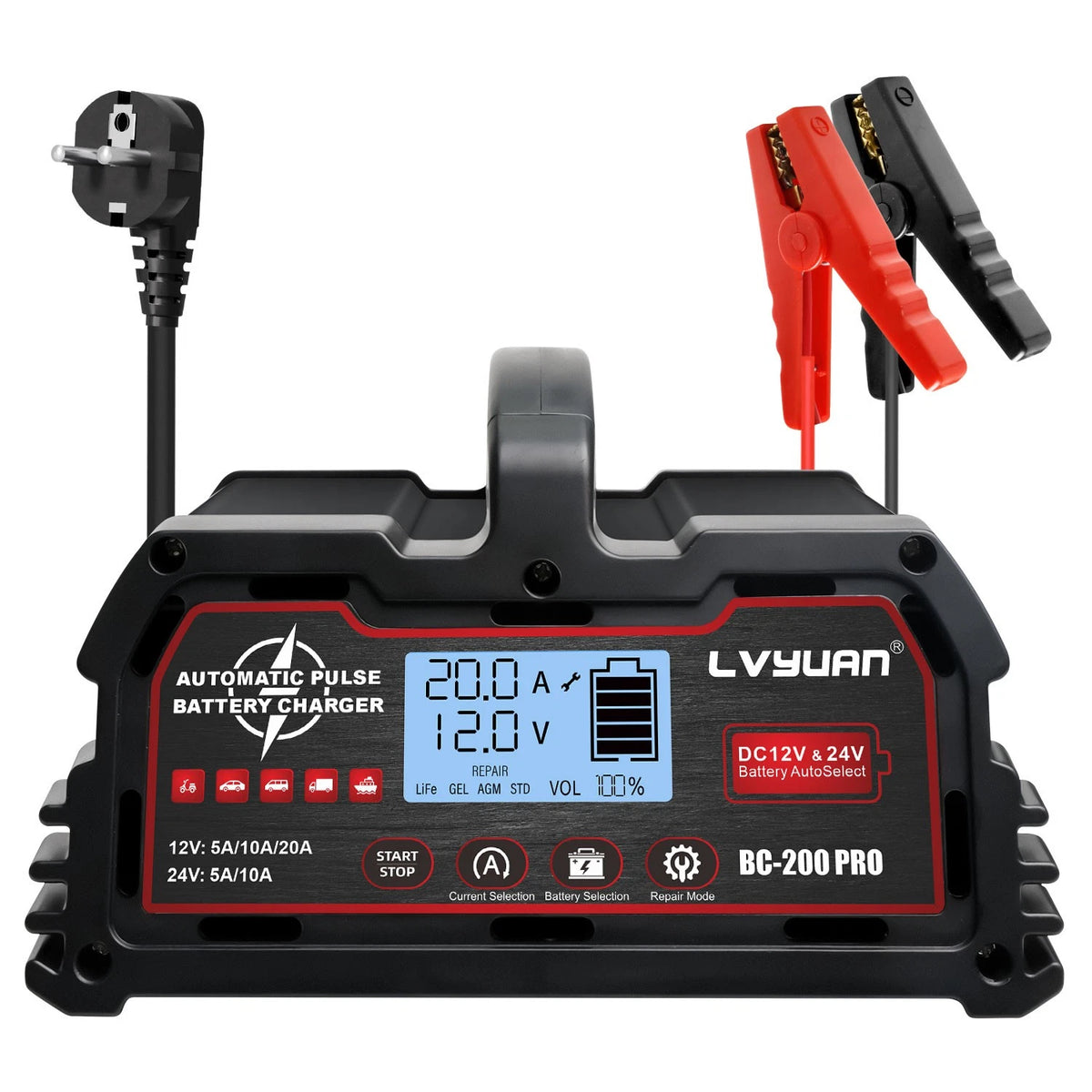 Auto LKW Batterieladegerät 20A 12V/24V Ladegerät Reparatur