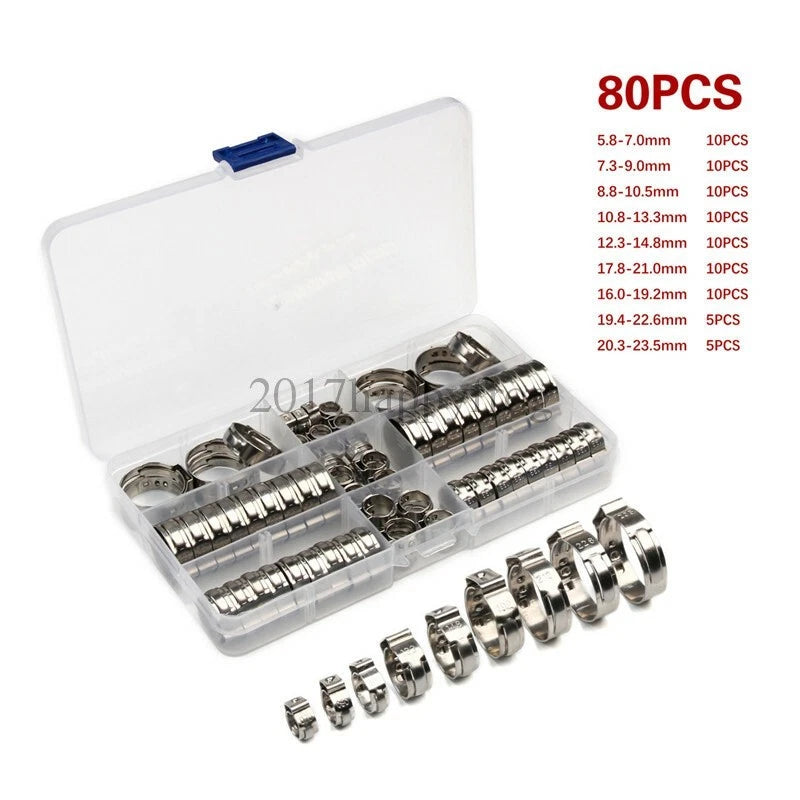 80tlg 1 Ohr Schlauchschellen Edelstahl Sortiment Schlauchklemmen Klemme Set