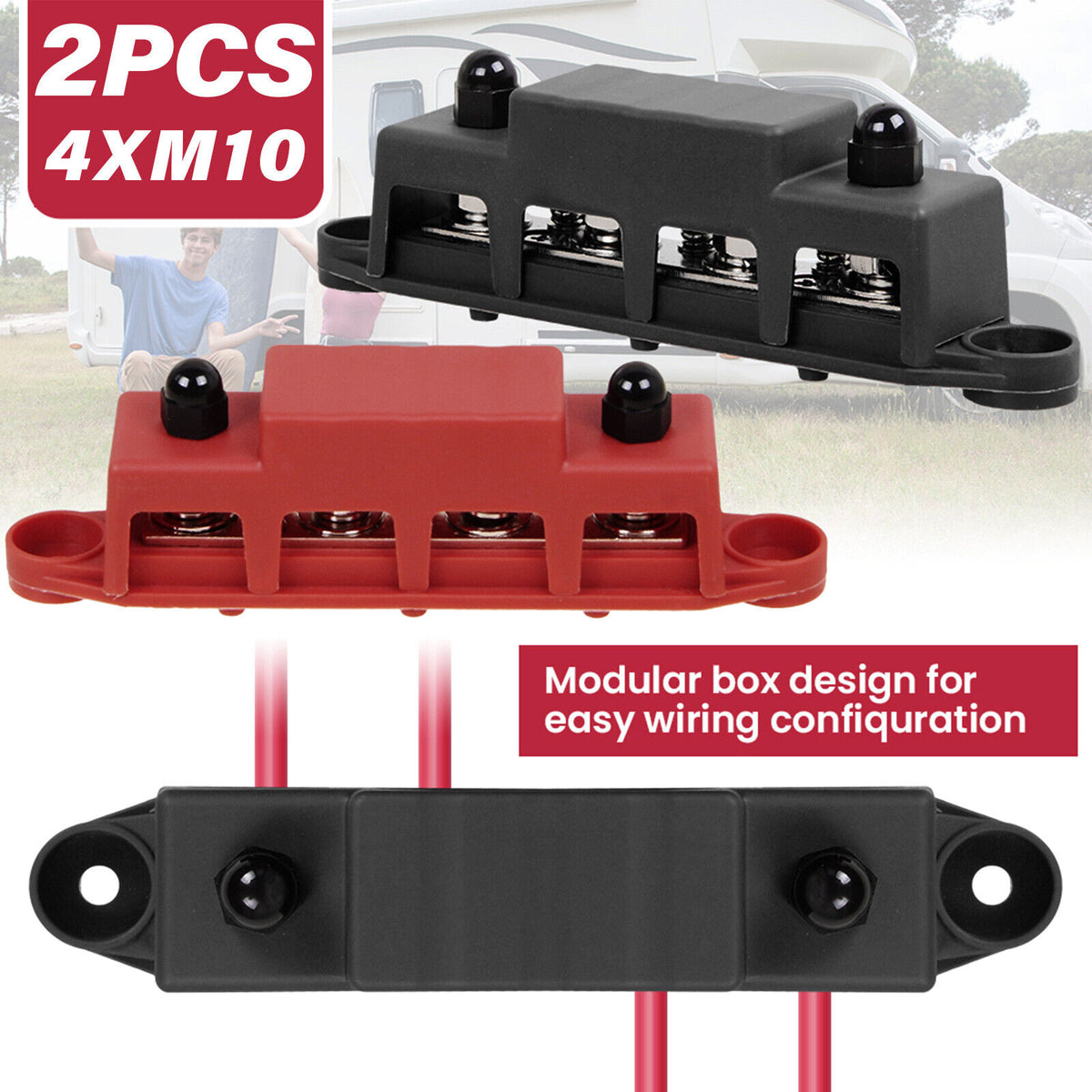 Sammelschiene Positiv Negativ Batterie Stromverteilerblock 4xM10 Klemme