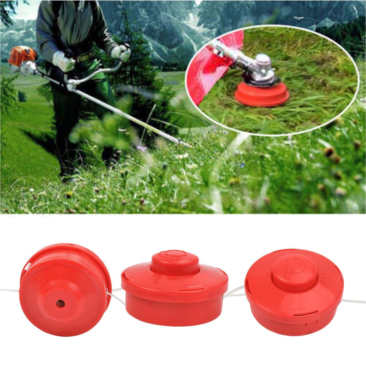 3X Doppelfadenkopf Tippautomatik Spule / Fadenspule für Motorsense