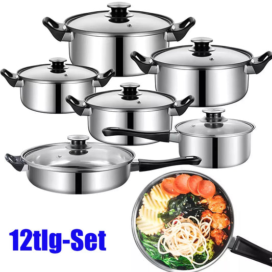 12tlg-Set Topfset Kochset Induktion Gas Halogen Ceran Kochtopfset