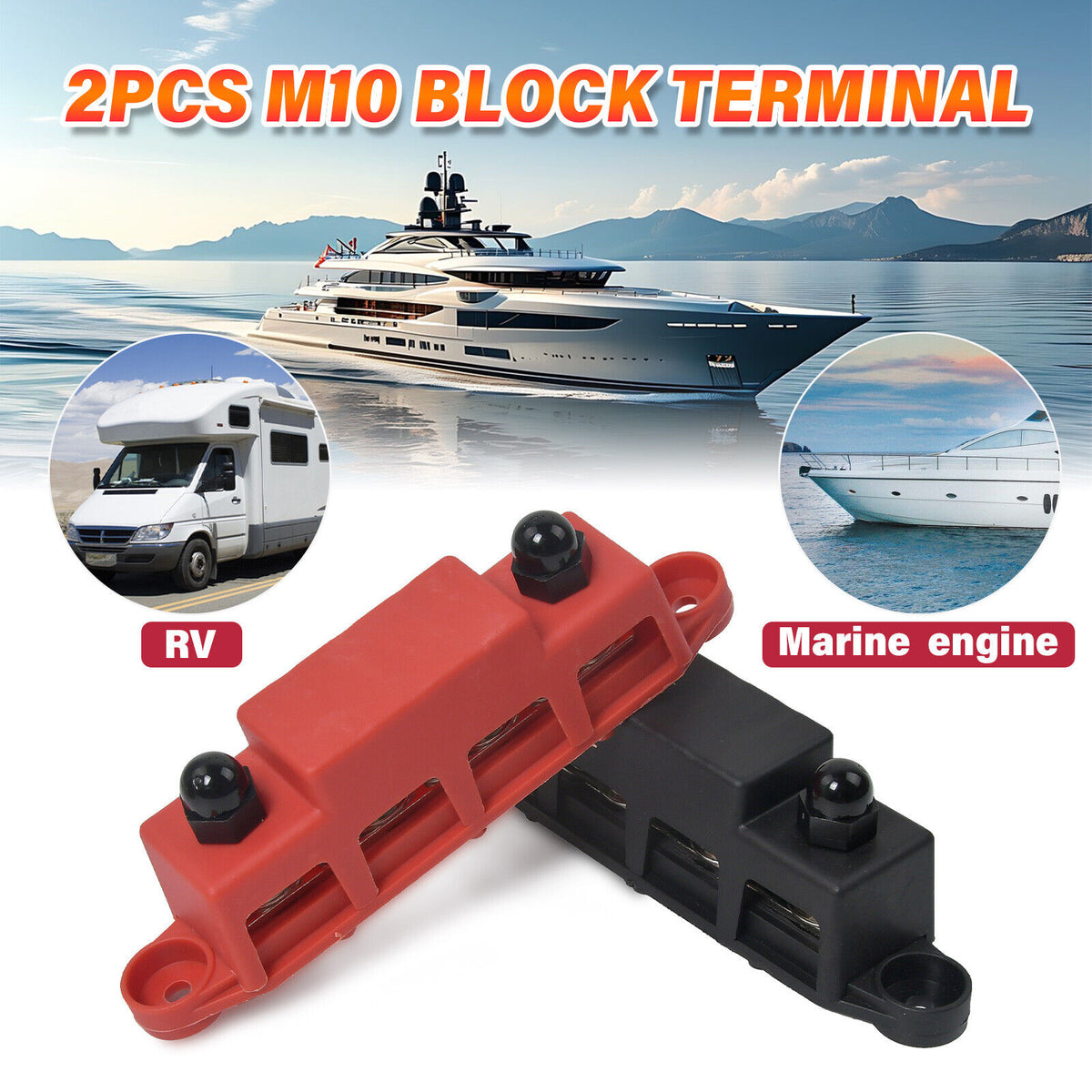 Sammelschiene Positiv Negativ Batterie Stromverteilerblock 4xM10 Klemme
