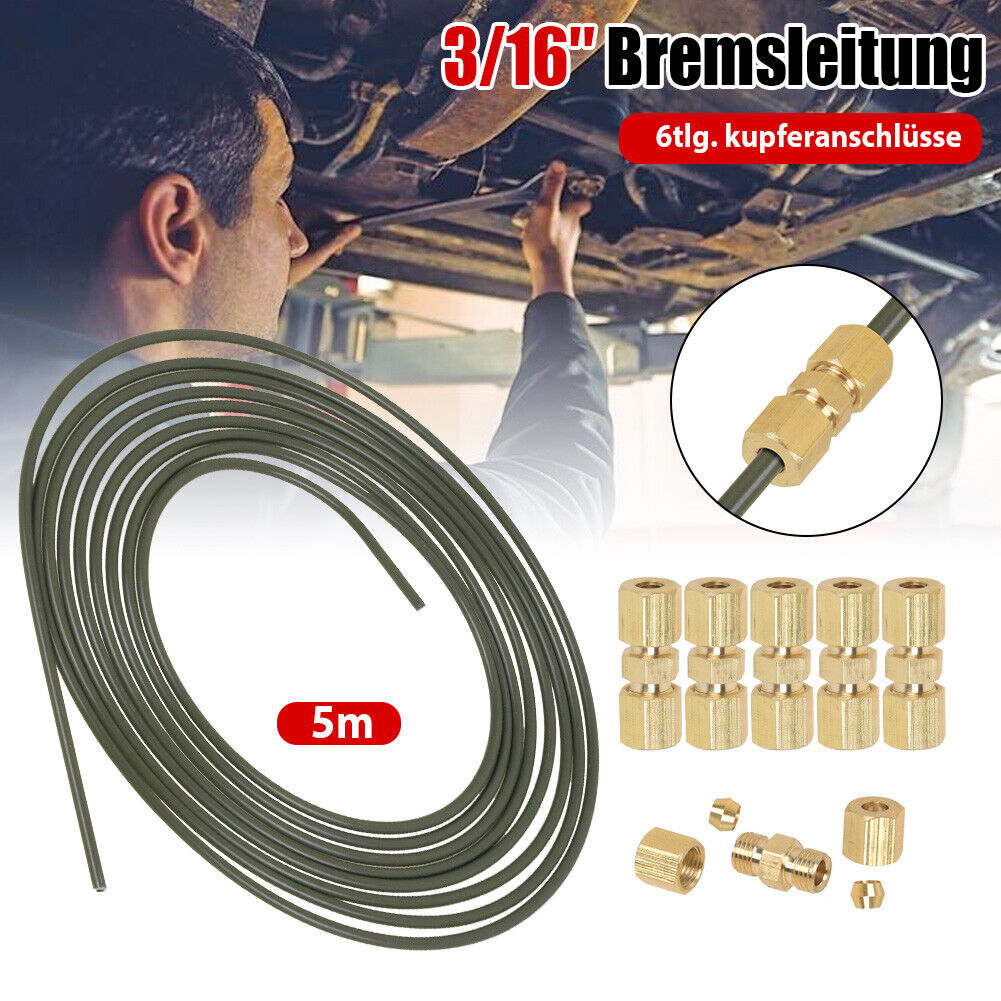 5 Meter Bremsleitung Bremsrohr 3/16 ZOLL 4,76mm 6x Schnell-verbinder Set